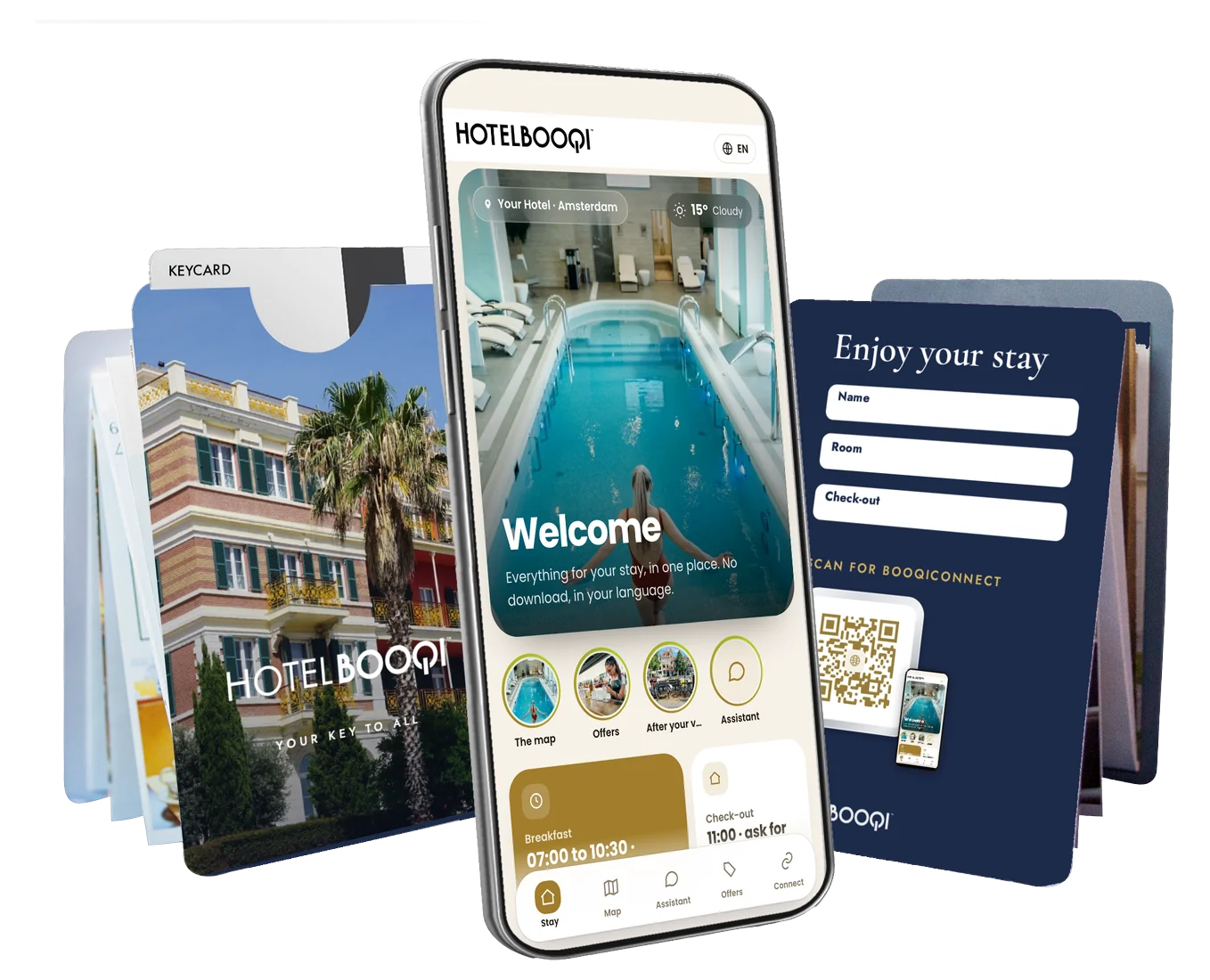 The HotelBooqi opened out, the branded sample delivered to your desk